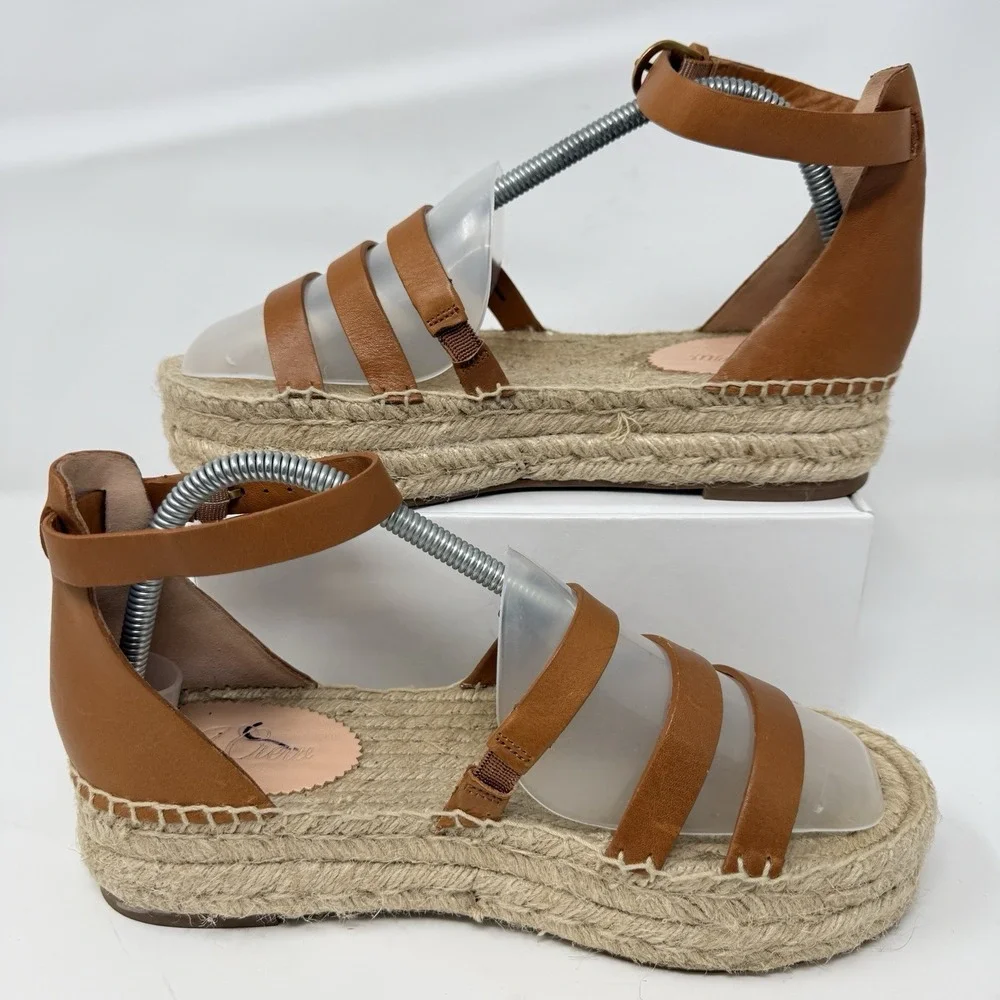 J Crew Grace Gladiator‎ Espadrille Sandals Leather Platform Brown Womens 9